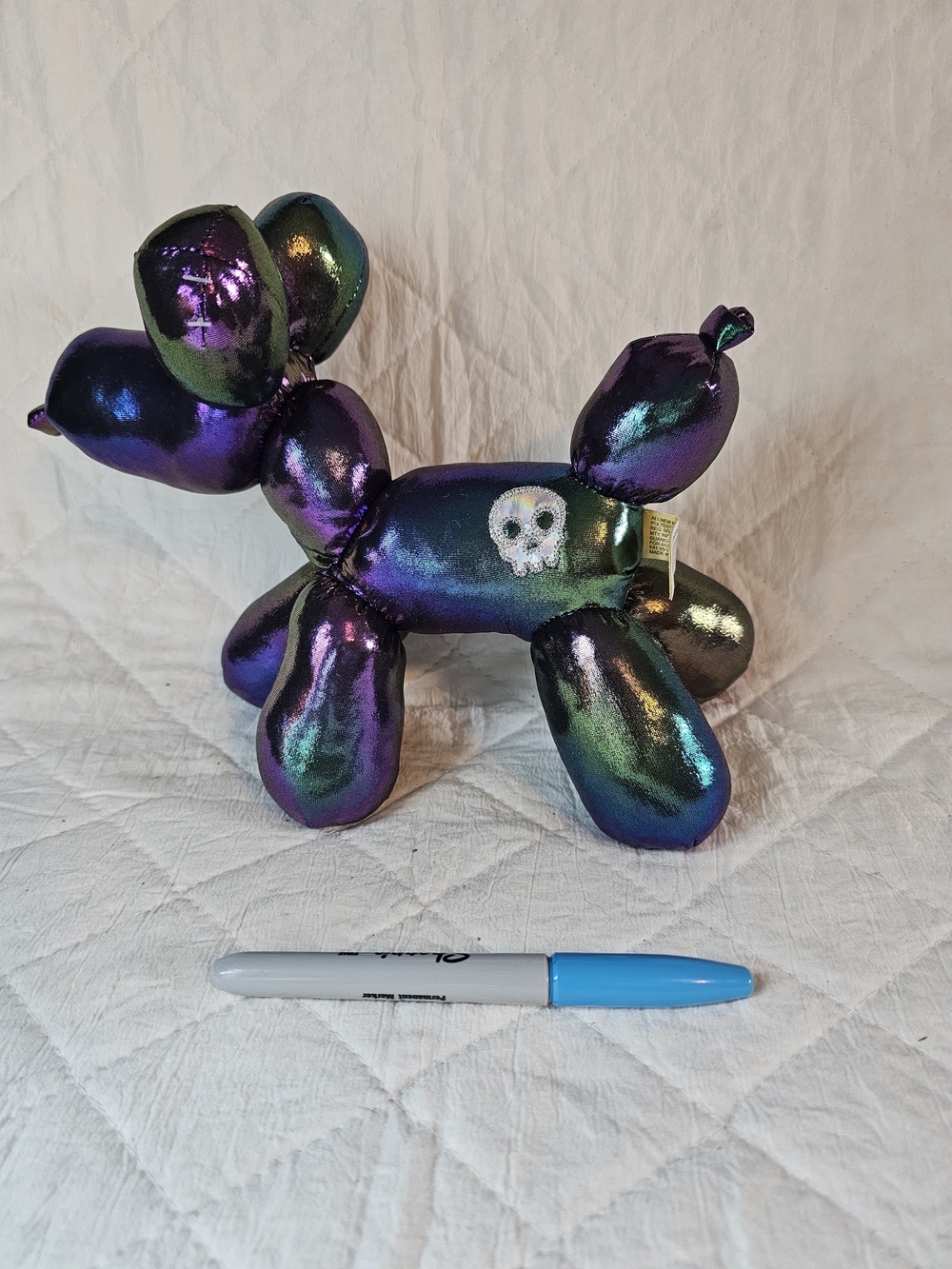 Iridescent Purple Balloon Dog With Skull Tattoo Plush Toy